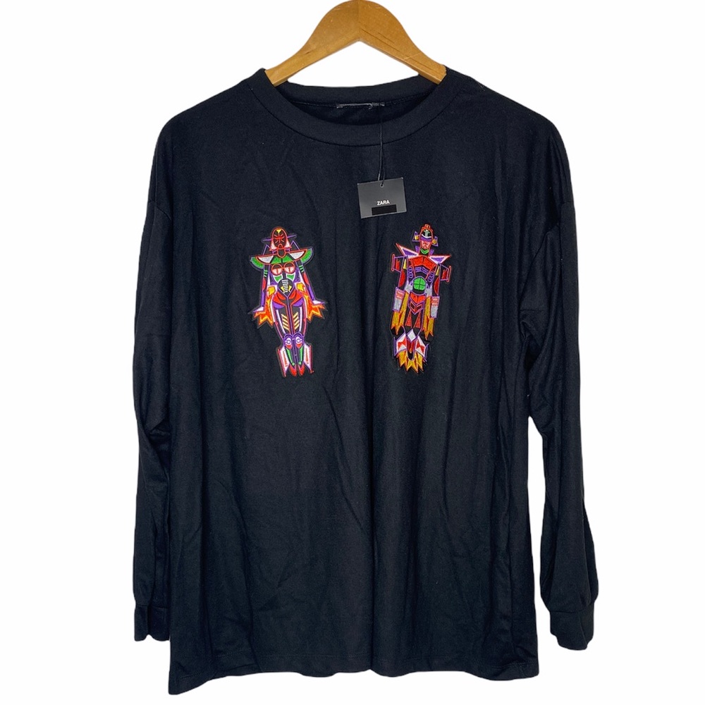 ZARA long sleeve top with embroidery detail NWT